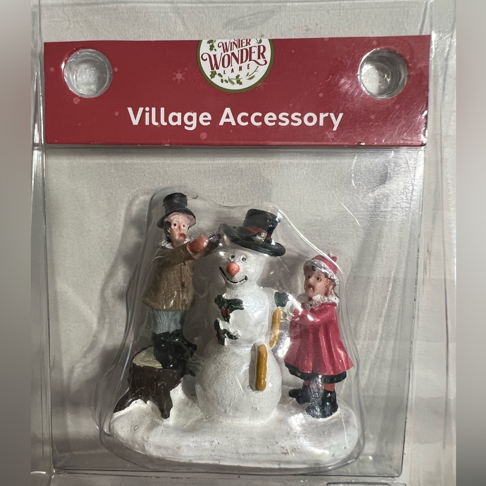 WINTER WONDER~ CHRISTMAS VILLAGE ACCESSORIES~ Kids Dressing Mr. Snowman~ NEW